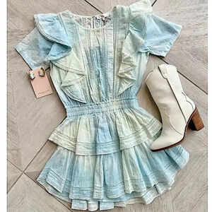 LoveShackFancy Natasha Lily Pond Mini Pastel Tie Dye Dress NWT NEW​